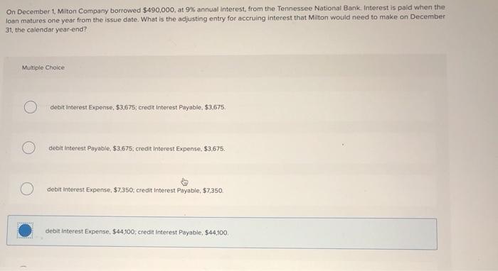 On december 1 milton company borrowed