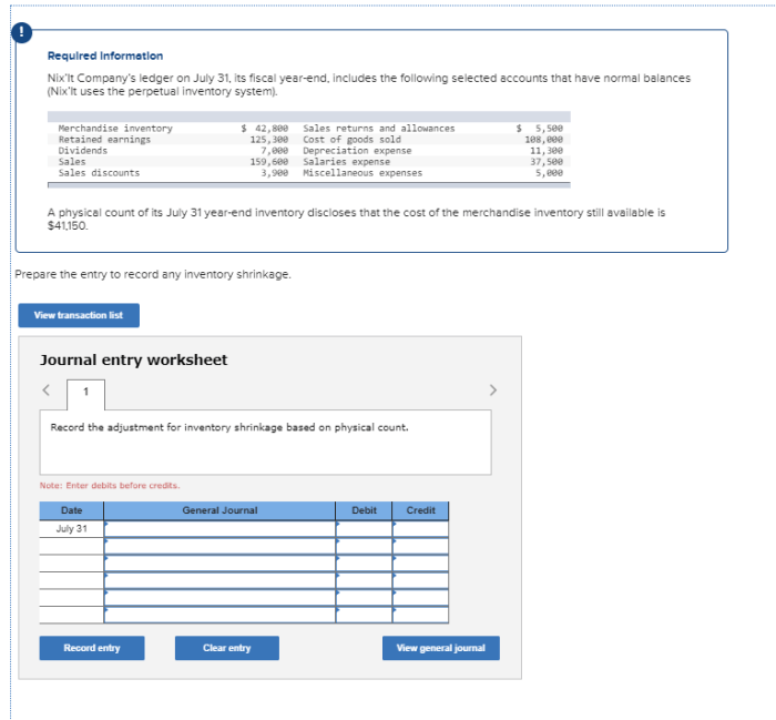 Nix it company's ledger on july 31